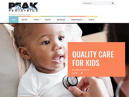 screen grab of website built for Peak Pediatrics